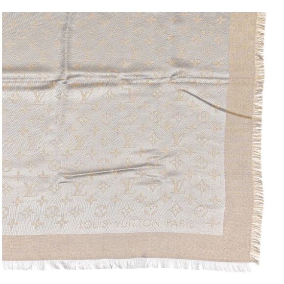 Louis Vuitton  Silk Lurex Wool Monogram Shine Shawl Greige*BRAND-NEW with COA - Picture 3 of 7
